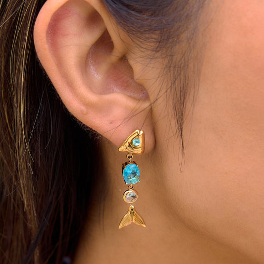 Stainless Steel Zircon Fish Drop Earrings Collection