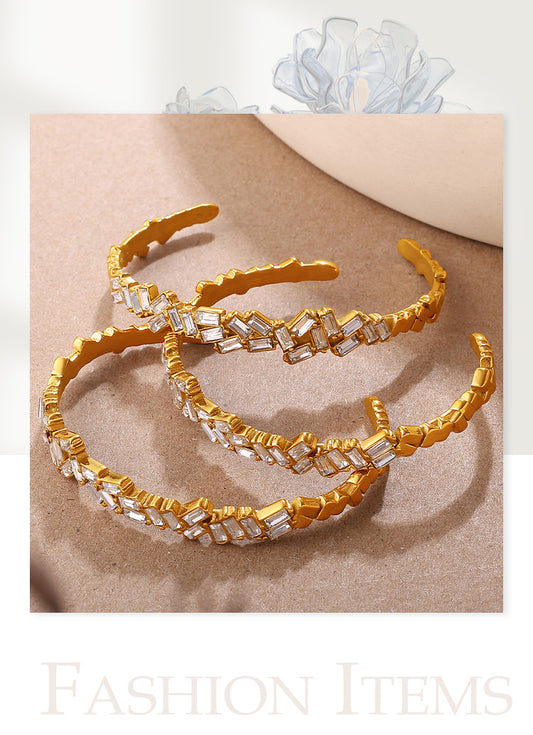 Stainless Steel Baguette Zircon Open Cuff Bracelet