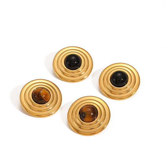Stainless Steel Round Stone Stud Earrings