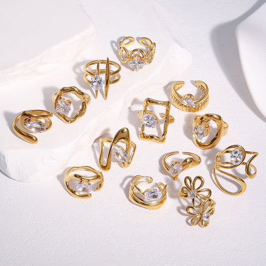 Stainless Steel CZ Sculptural Ring Collection