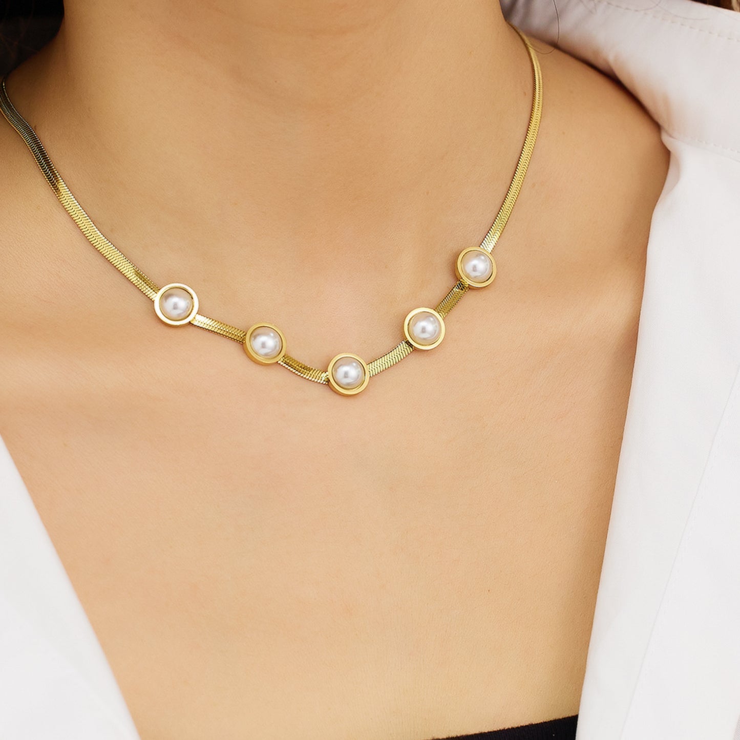 Stainless Steel Pearl & Bead Clavicle Chain Necklace Collection