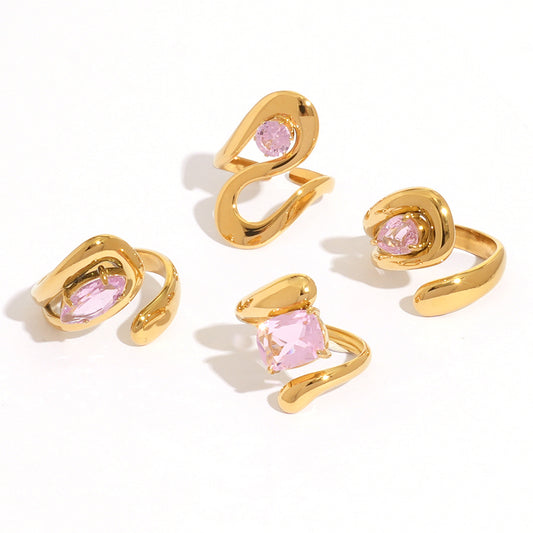Stainless Steel Pink CZ Sculptural Ring Collection